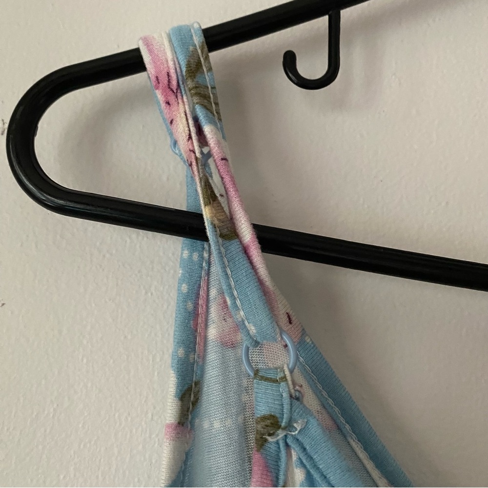Women's Summer Light Blue Maxi Dress Long Side Pockets Double Side Slits Floral - Picture 8 of 10